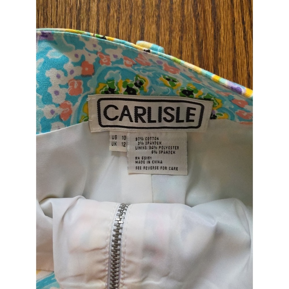 Carlisle Size 10 Paisley Pencil Skirt Front Zipper Bright Spring Colors Pockets - Picture 3 of 4